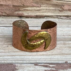 1950s Hammered Copper Cuff with Brass Crescents